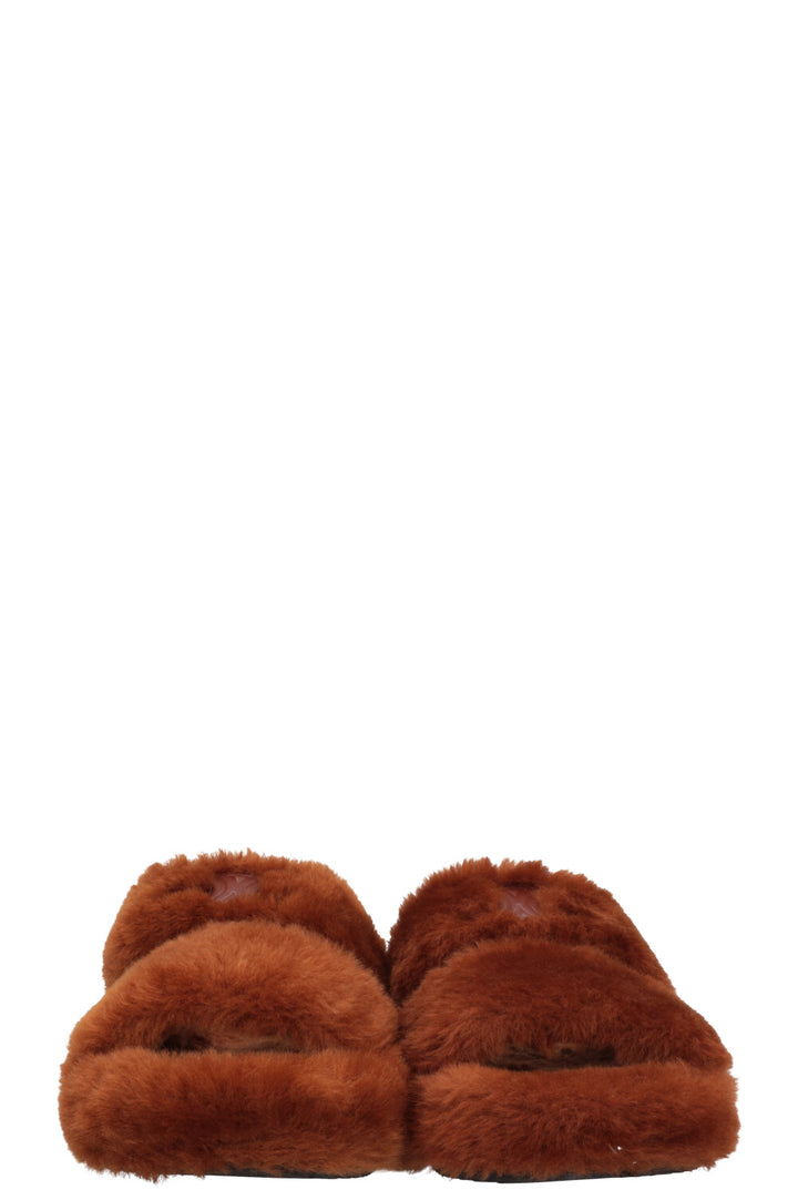 CELINE Triomphe Fur Slides Brown