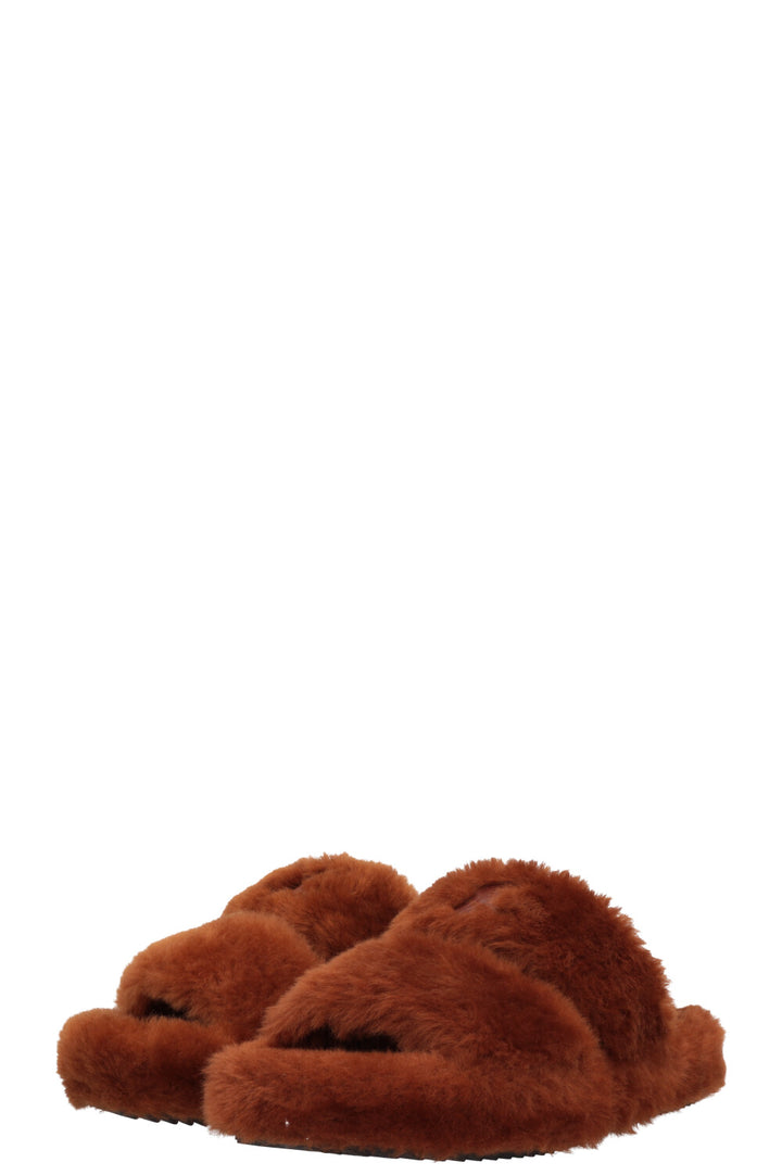 CELINE Triomphe Fur Slides Brown