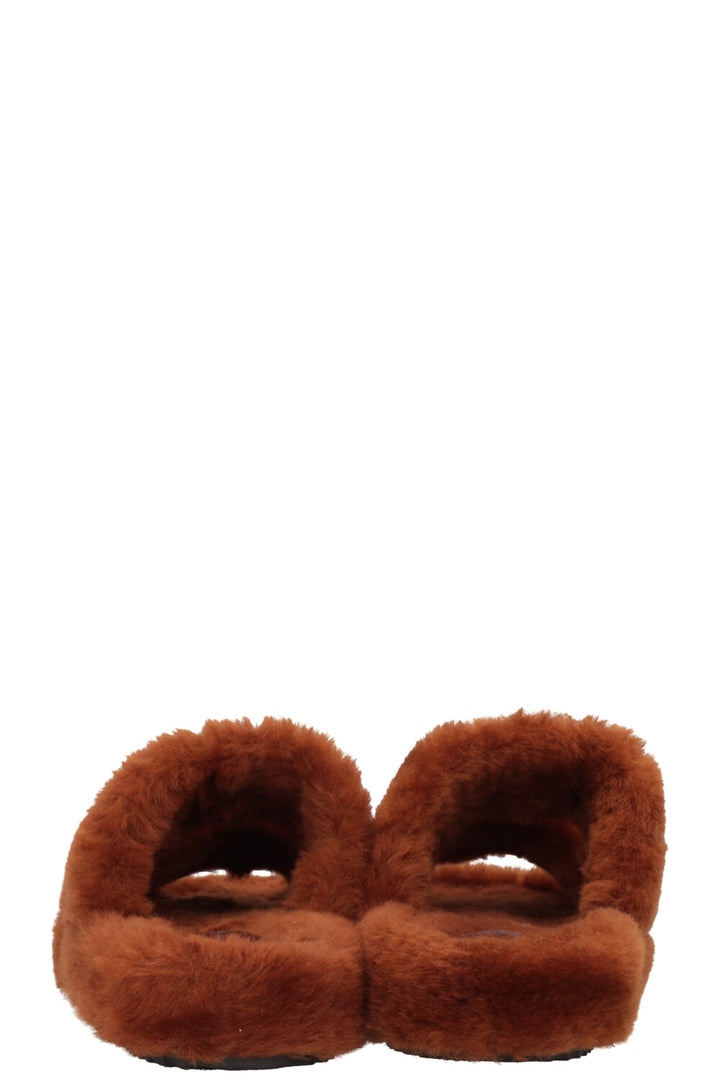 CELINE Triomphe Fur Slides Brown