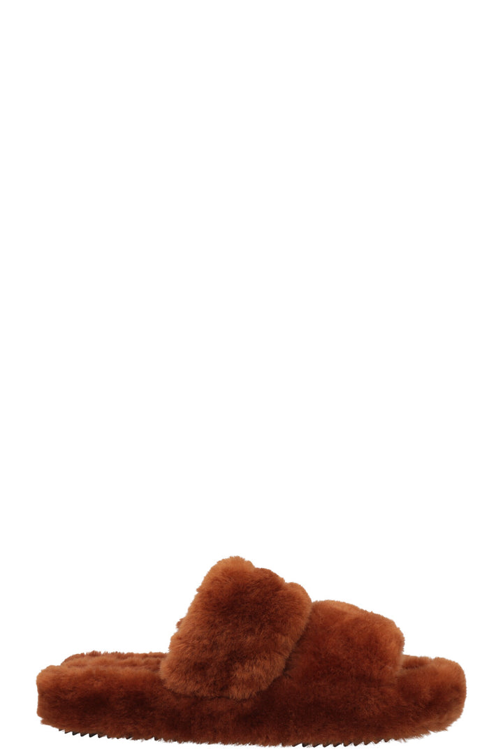 CELINE Triomphe Fur Slides Brown