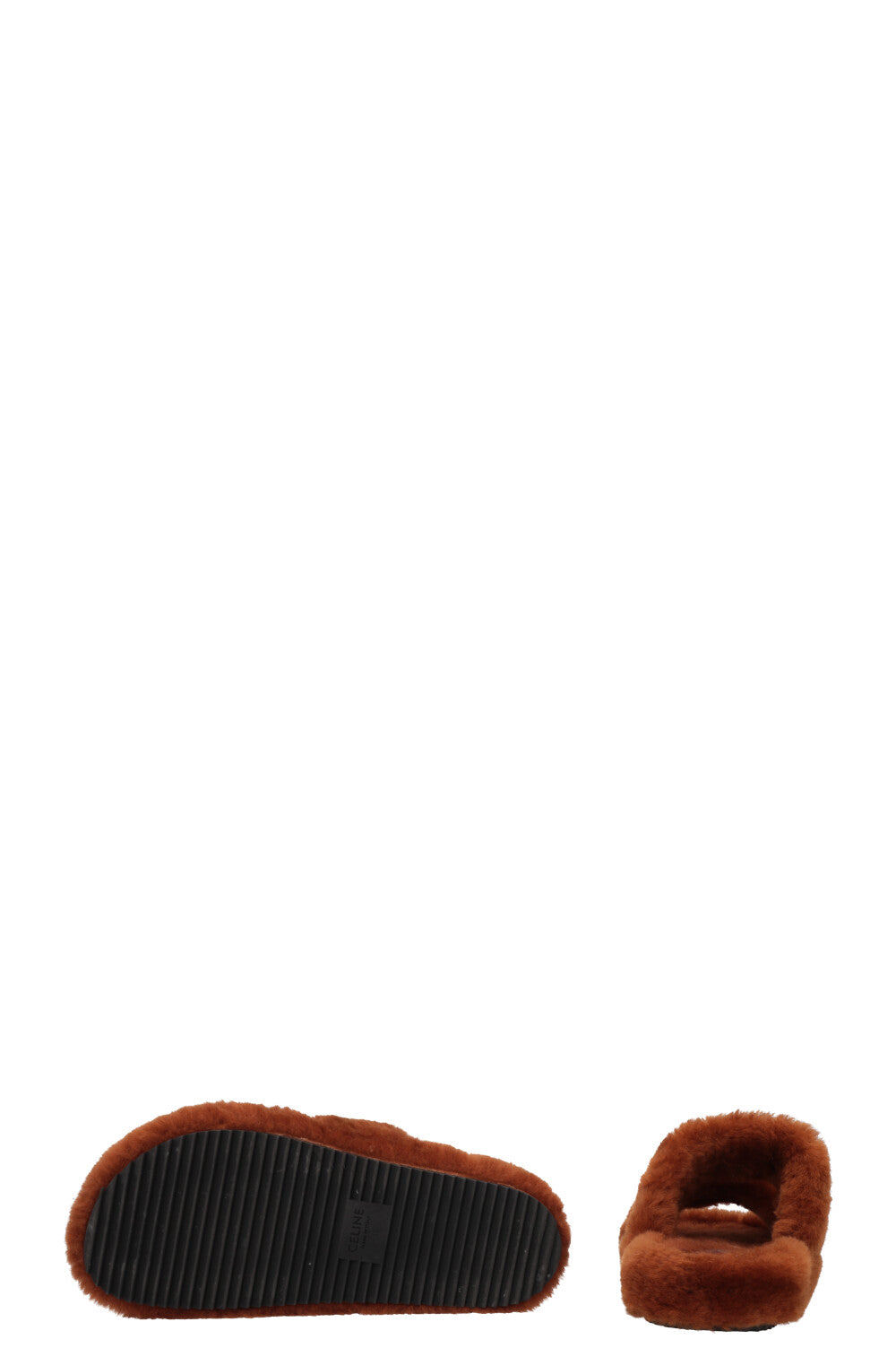 CELINE Triomphe Fur Slides Brown