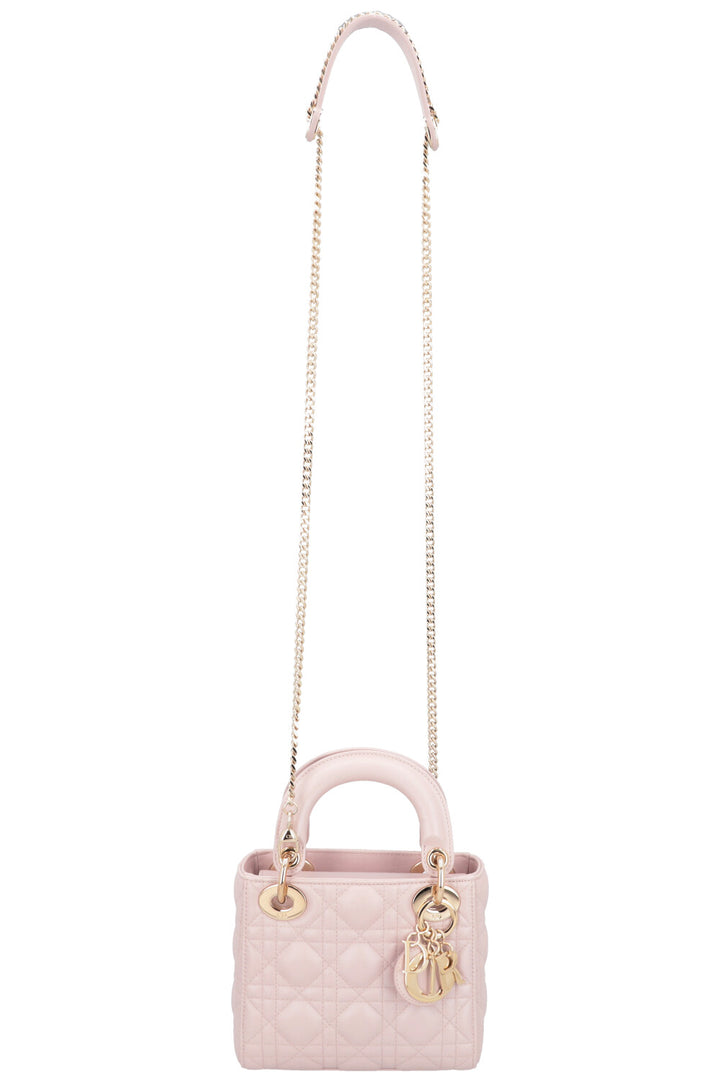 CHRISTIAN DIOR Cannage Mini Lady Dior Cuir Rose