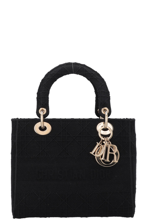 CHRISTIAN DIOR Sac Lady Dior D-Lite Canvas Noir, format moyen