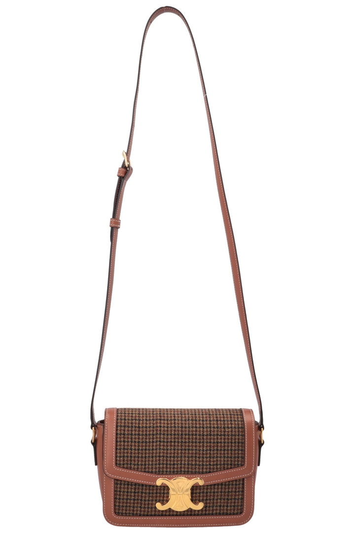 CELINE Teen Triomphe Houndstooth Crossbody Bag Brown