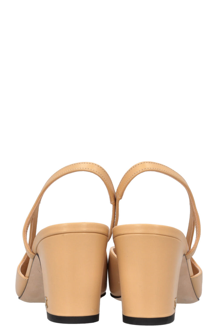 CHANEL Slingback Heels Leather Black Beige