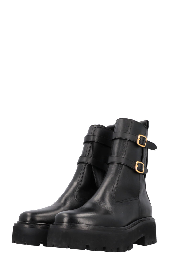 CELINE Buckled Plateau Moto Boots Black