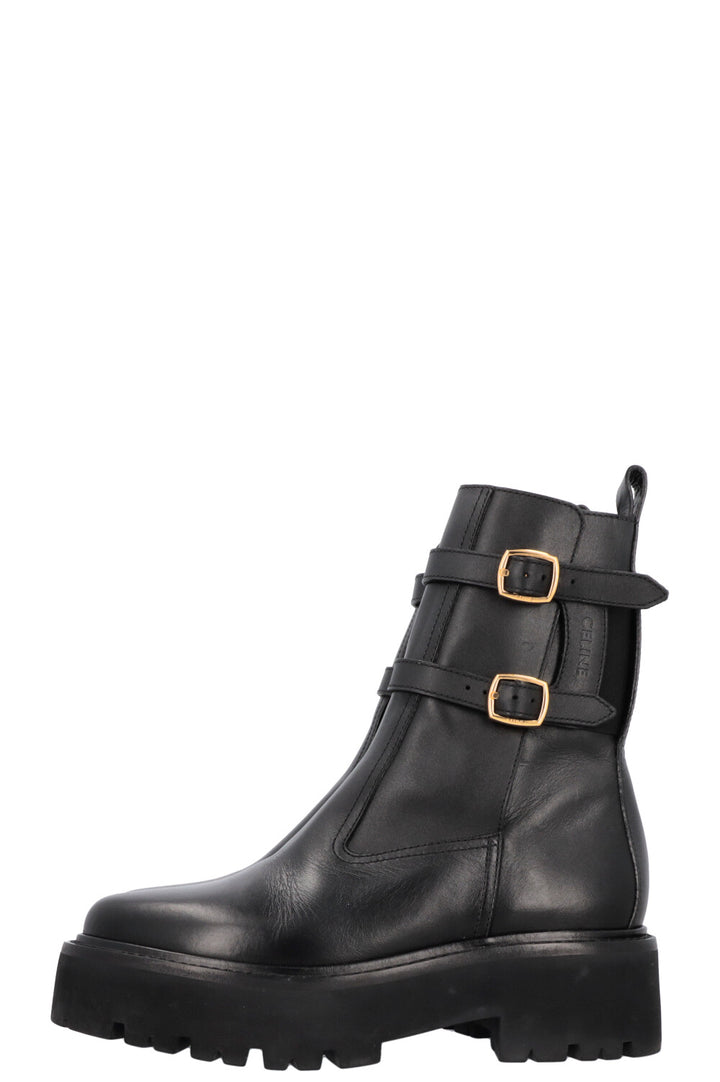 CELINE Buckled Plateau Moto Boots Black