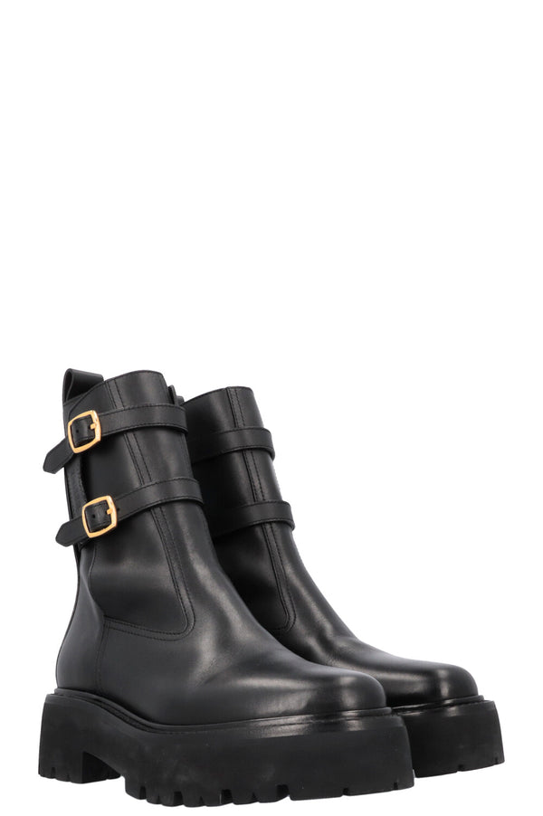 CELINE Buckled Plateau Moto Boots Black