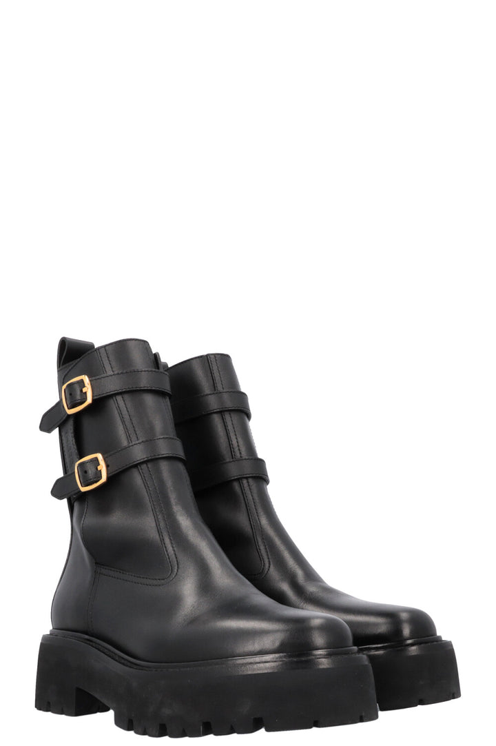 CELINE Buckled Plateau Moto Boots Black