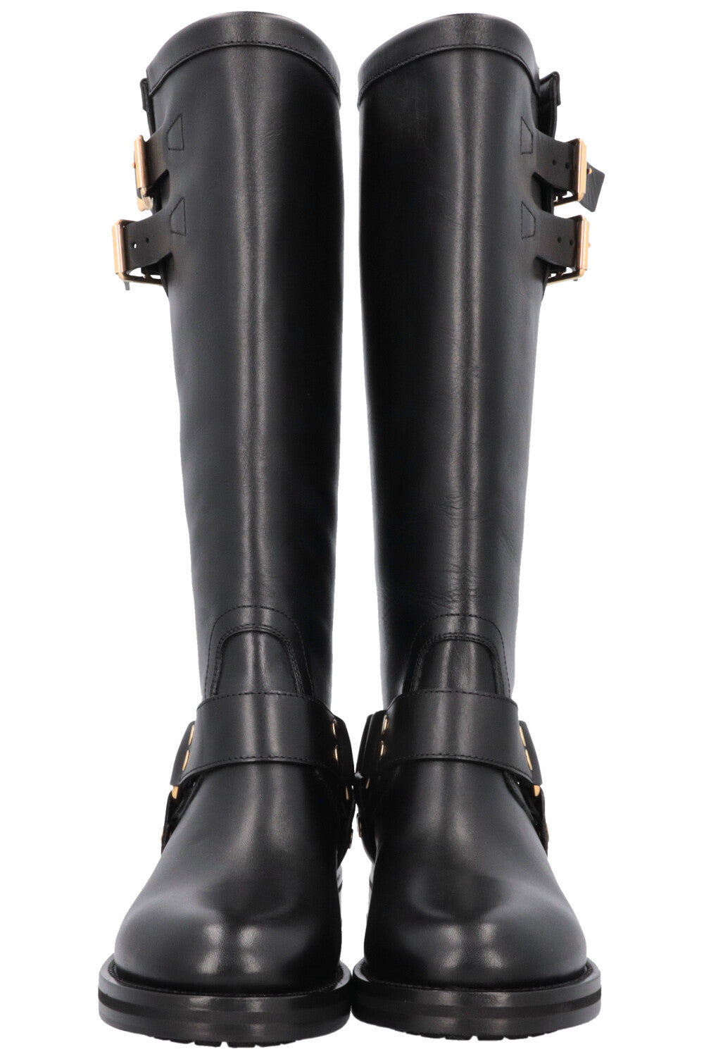 CELINE Knee High Buckled Biker Boots Black