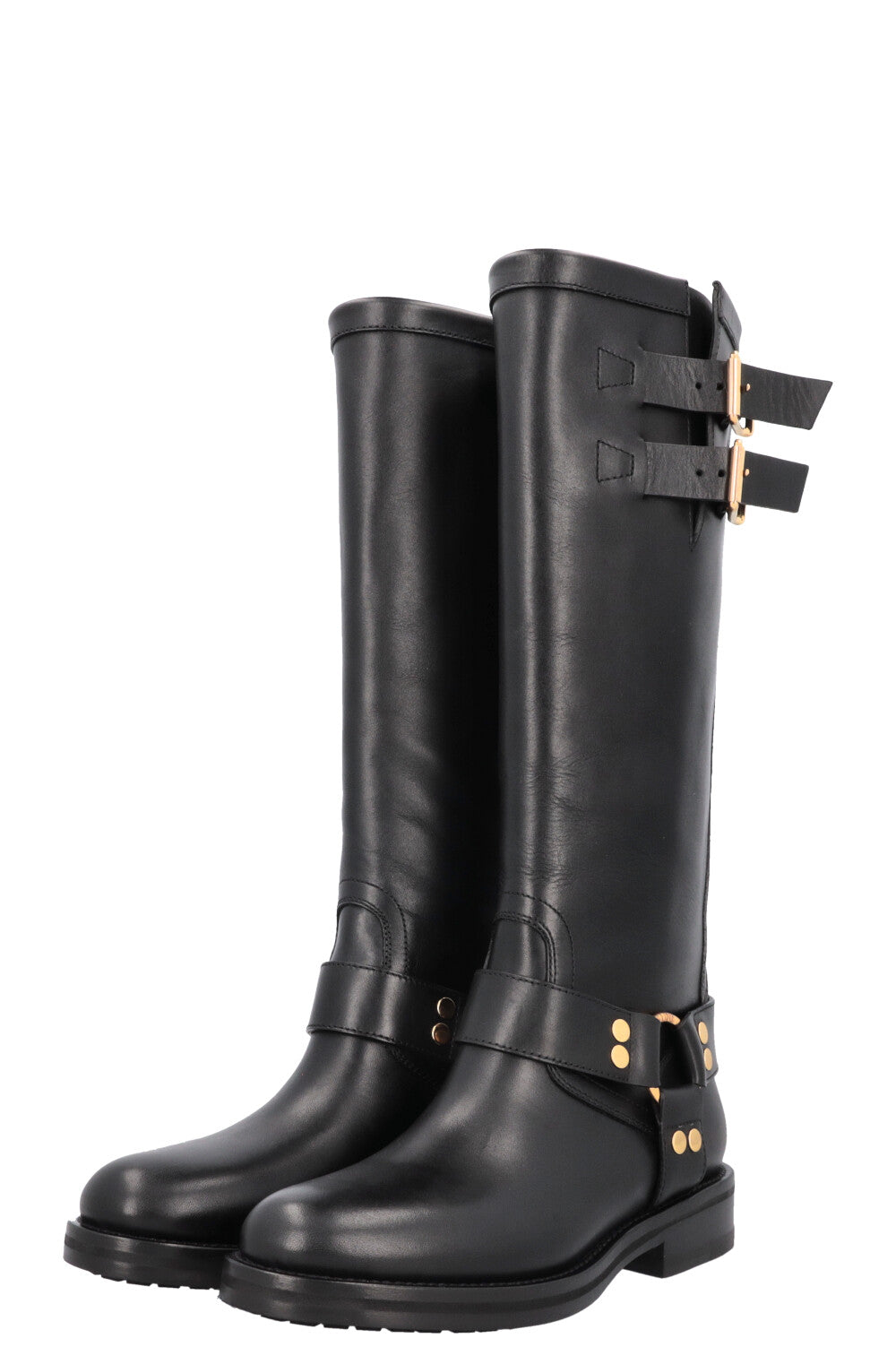 CELINE Knee High Buckled Biker Boots Black
