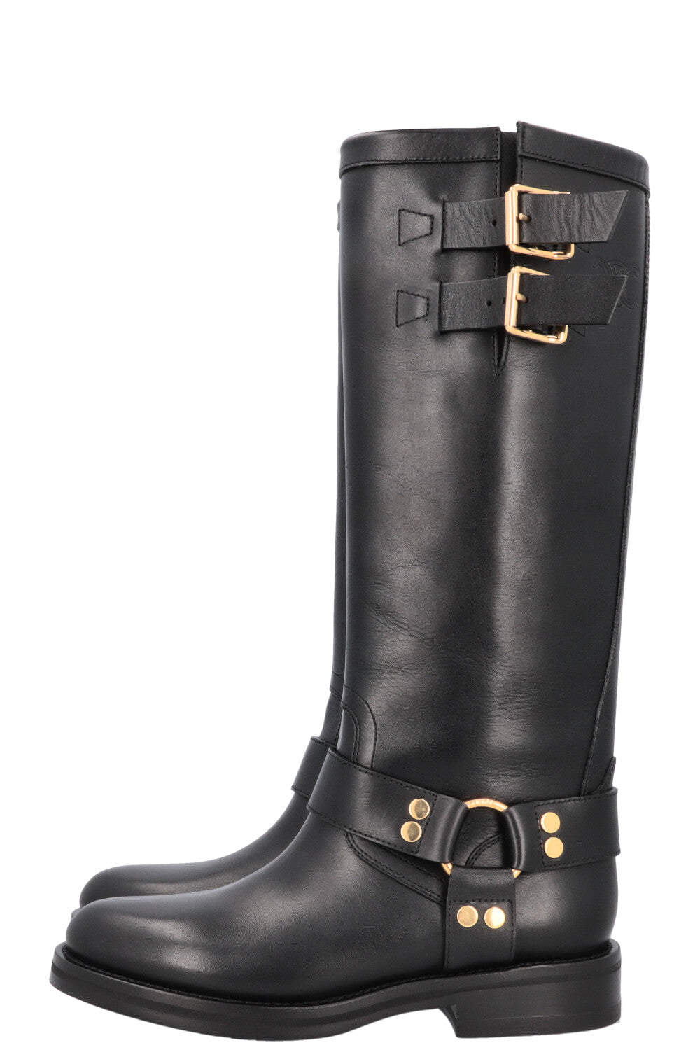 CELINE Knee High Buckled Biker Boots Black