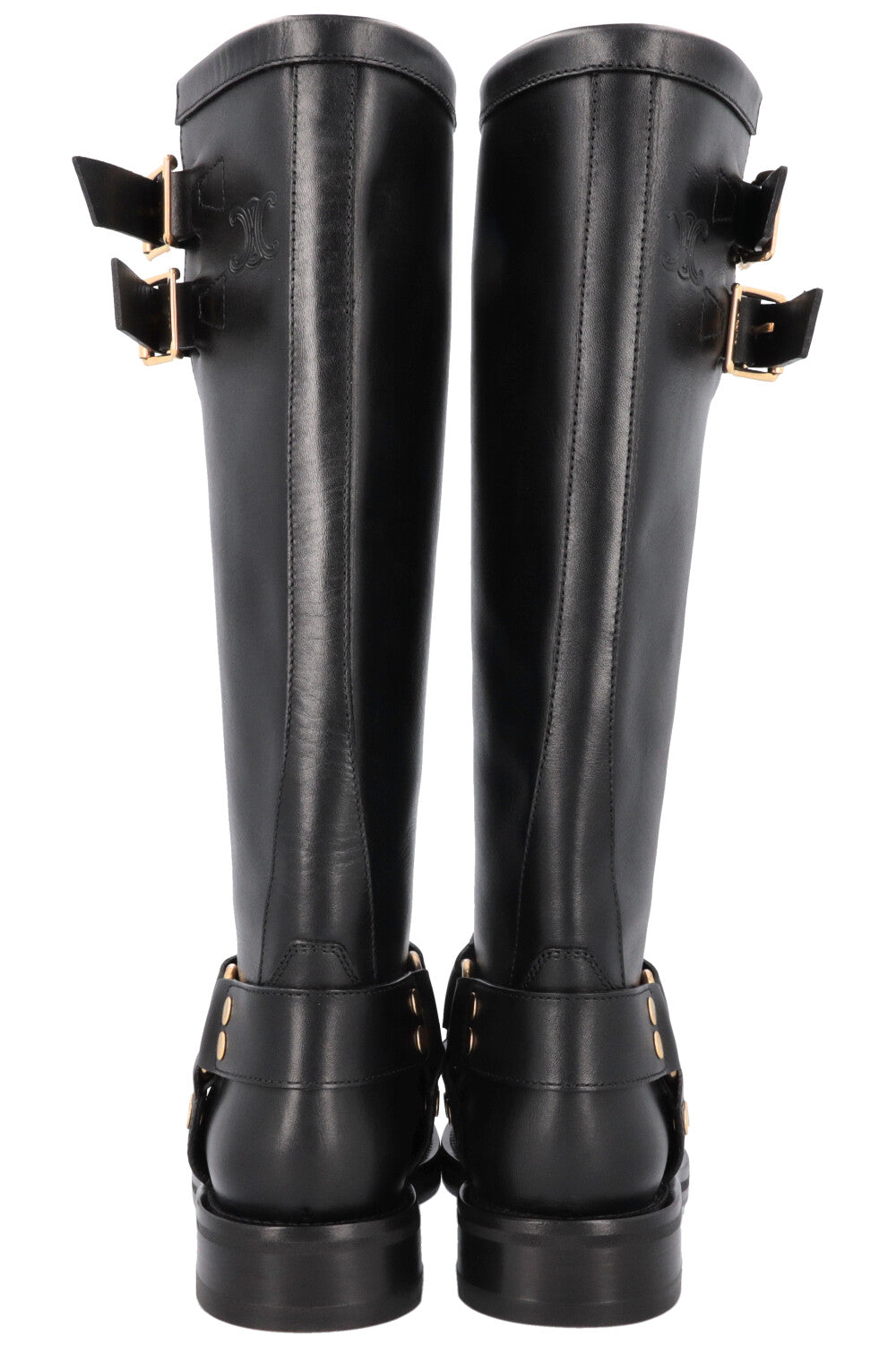 CELINE Knee High Buckled Biker Boots Black