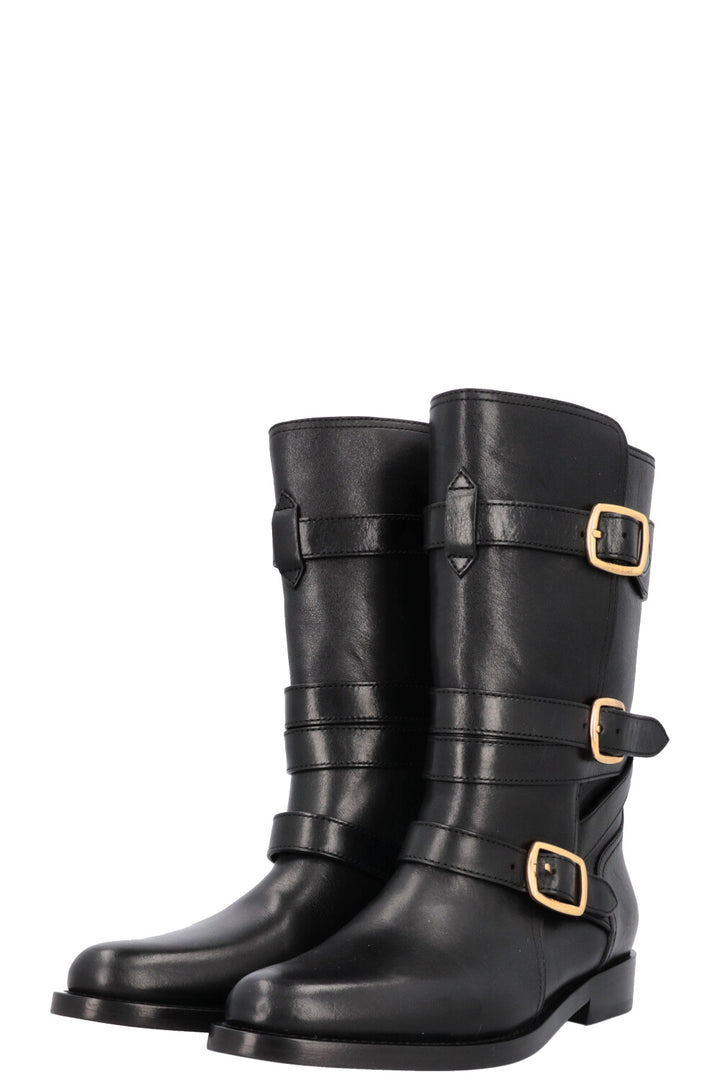 CELINE Lyra Triple Buckles Ankle Boots Black