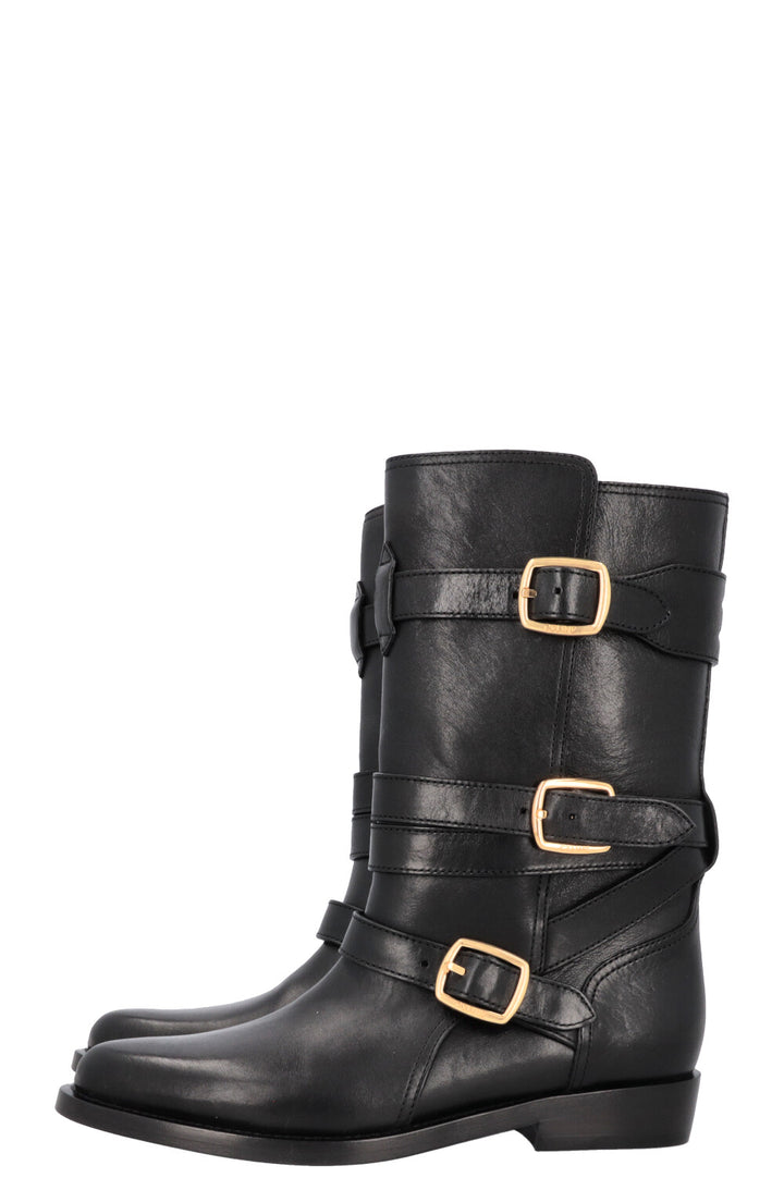 CELINE Lyra Triple Buckles Ankle Boots Black