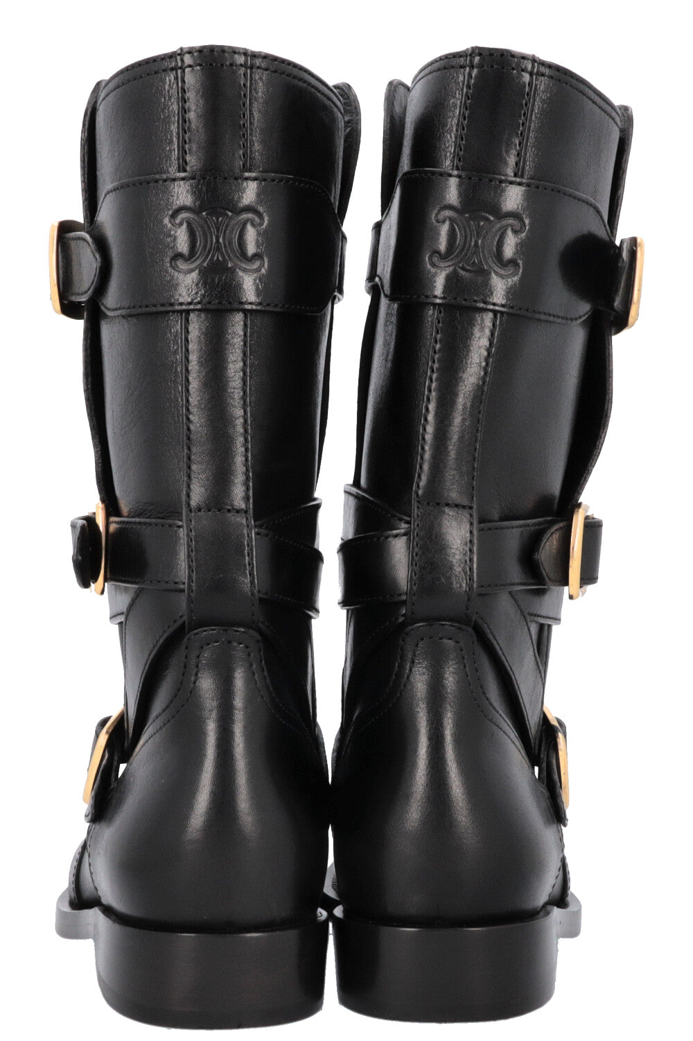 CELINE Lyra Triple Buckles Ankle Boots Black