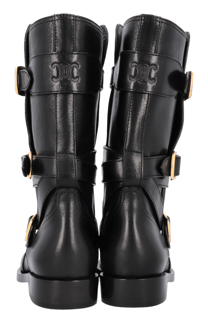 CELINE Lyra Triple Buckles Ankle Boots Black