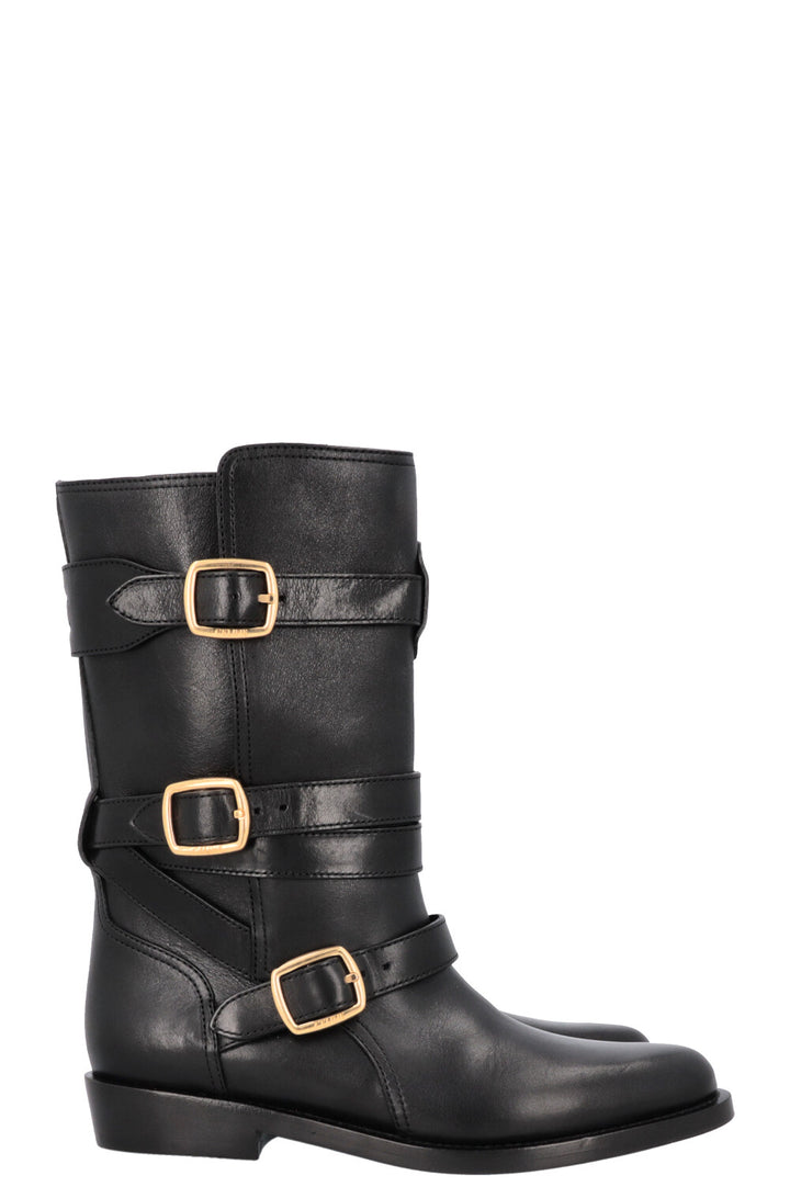 CELINE Lyra Triple Buckles Ankle Boots Black