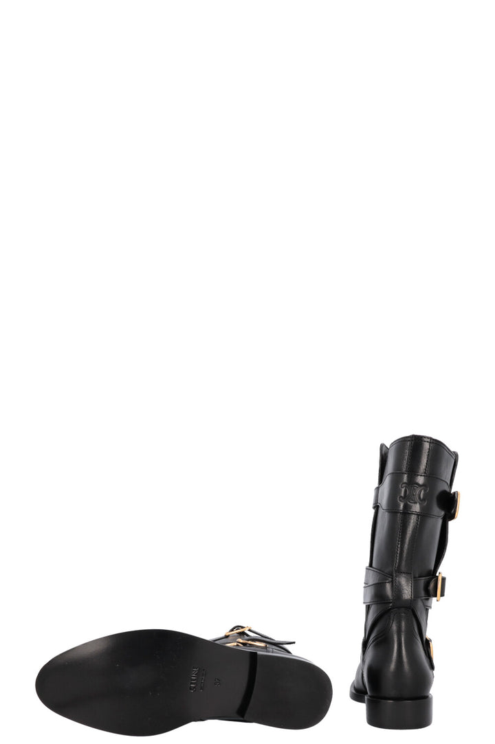 CELINE Lyra Triple Buckles Ankle Boots Black