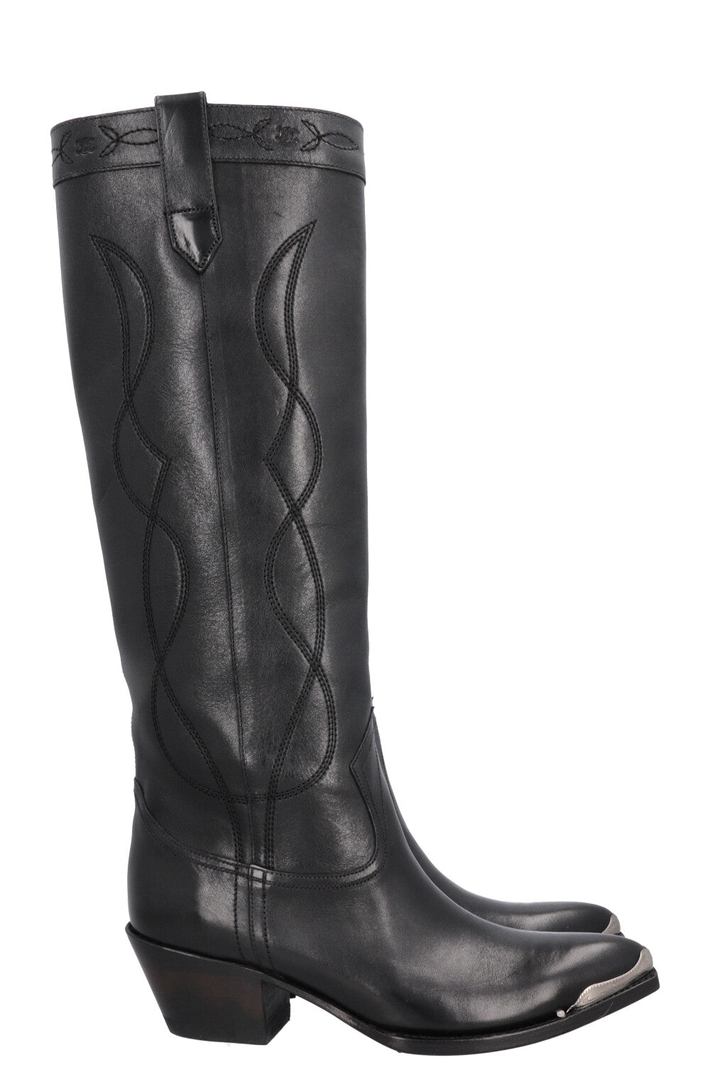 Bottes de cowboy hautes CELINE noires argentées