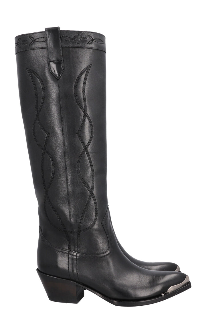 Bottes de cowboy hautes CELINE noires argentées