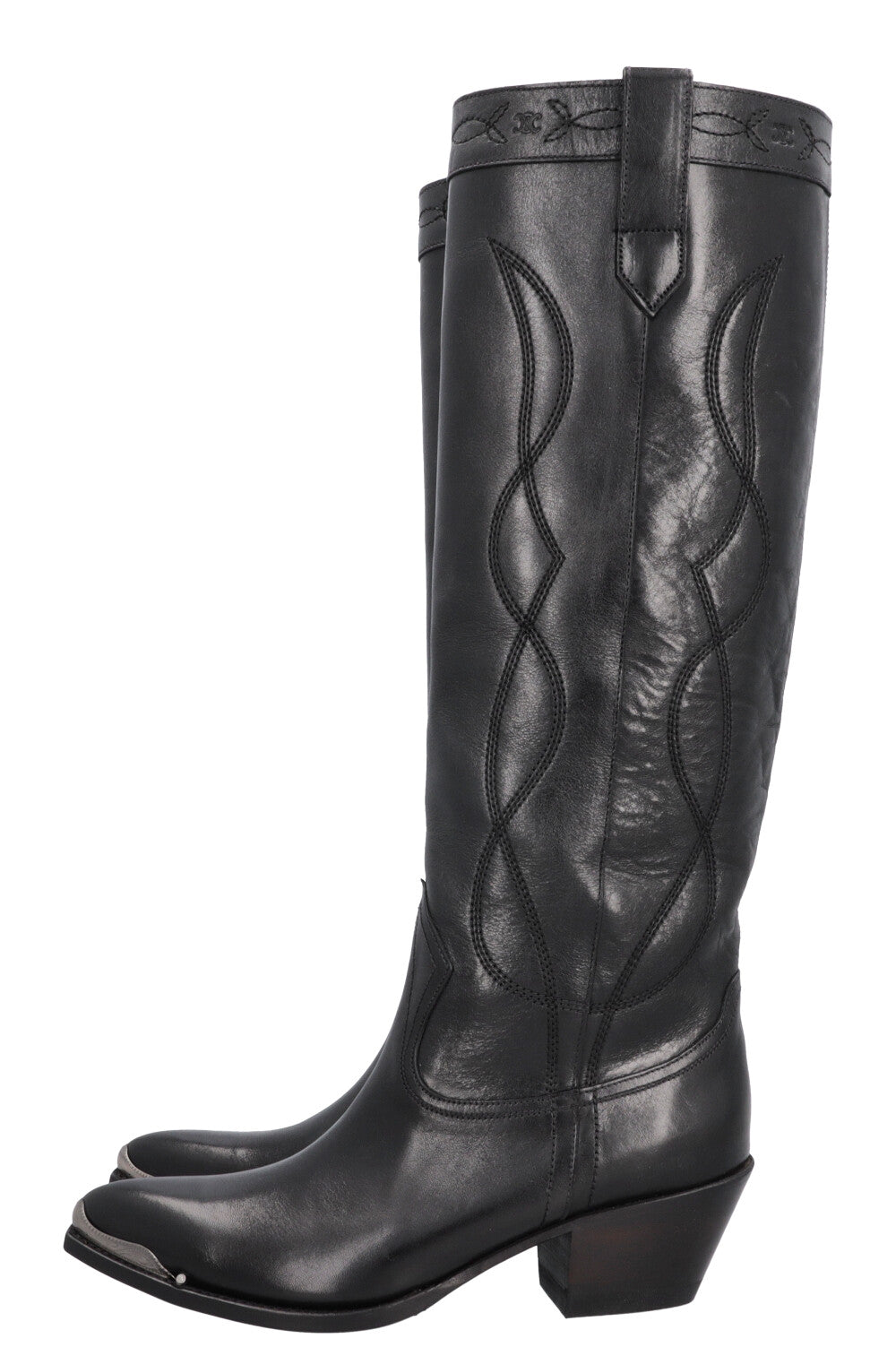 Bottes de cowboy hautes CELINE noires argentées