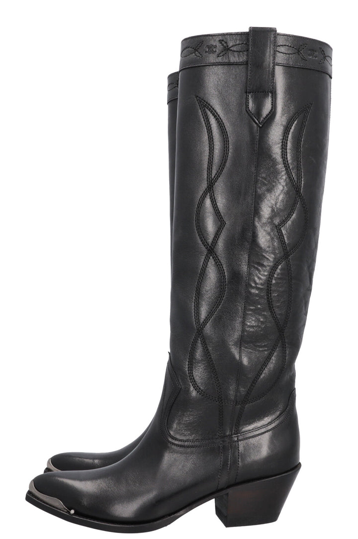 Bottes de cowboy hautes CELINE noires argentées