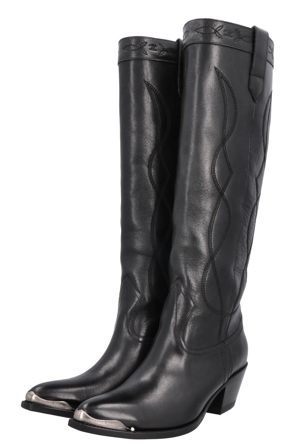 Bottes de cowboy hautes CELINE noires argentées