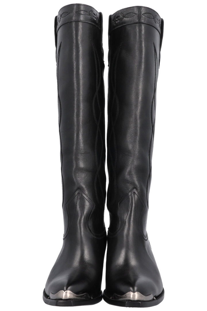 Bottes de cowboy hautes CELINE noires argentées