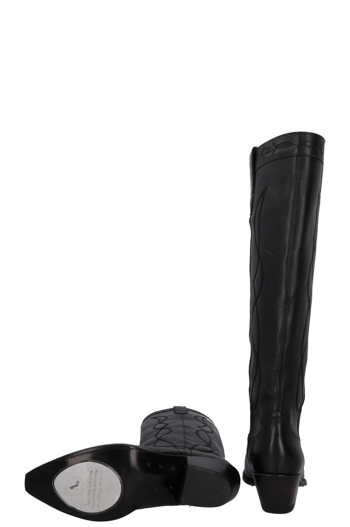 Bottes de cowboy hautes CELINE noires argentées