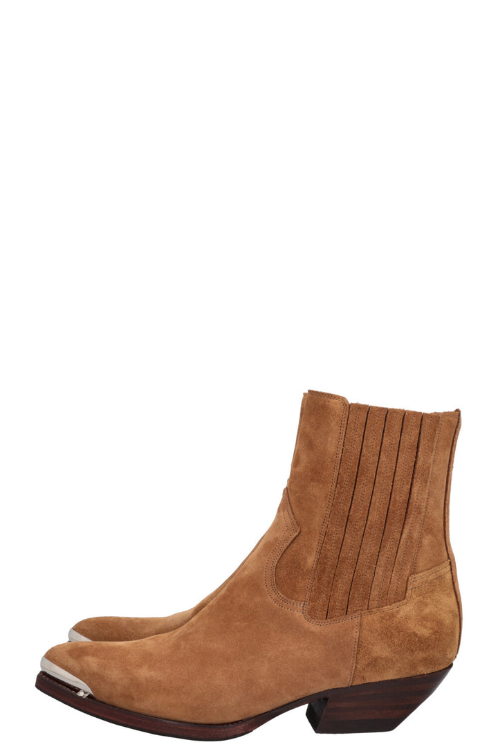 CELINE cowboy boots cognac suede