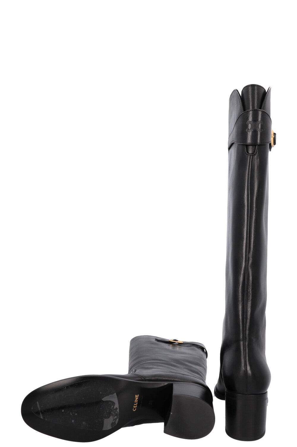 CELINE Riding Triomphe Buckled Boots Black