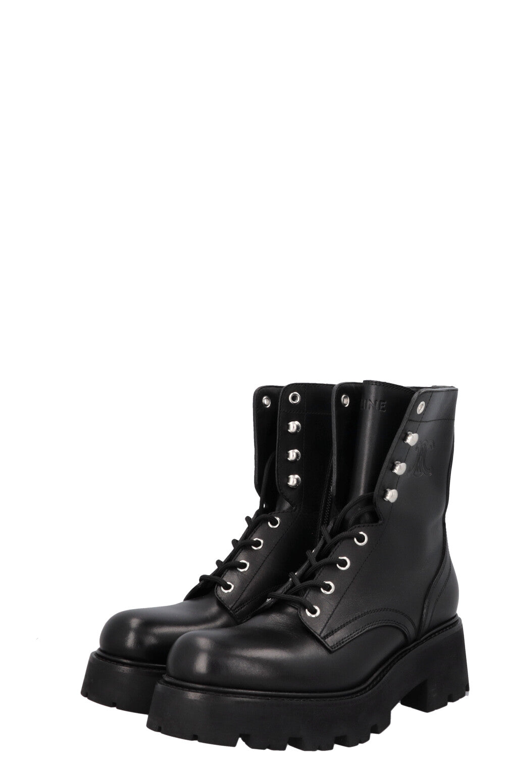 CELINE Triomphe Ranger Lace Up Boots Black