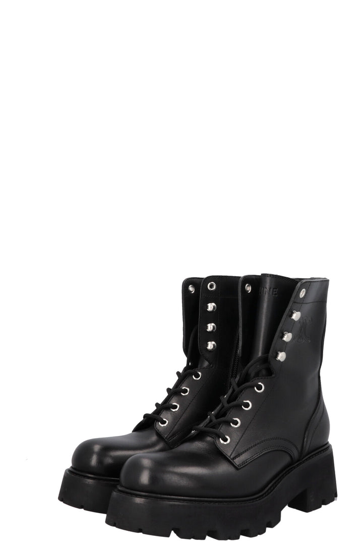 CELINE Triomphe Ranger Lace Up Boots Black