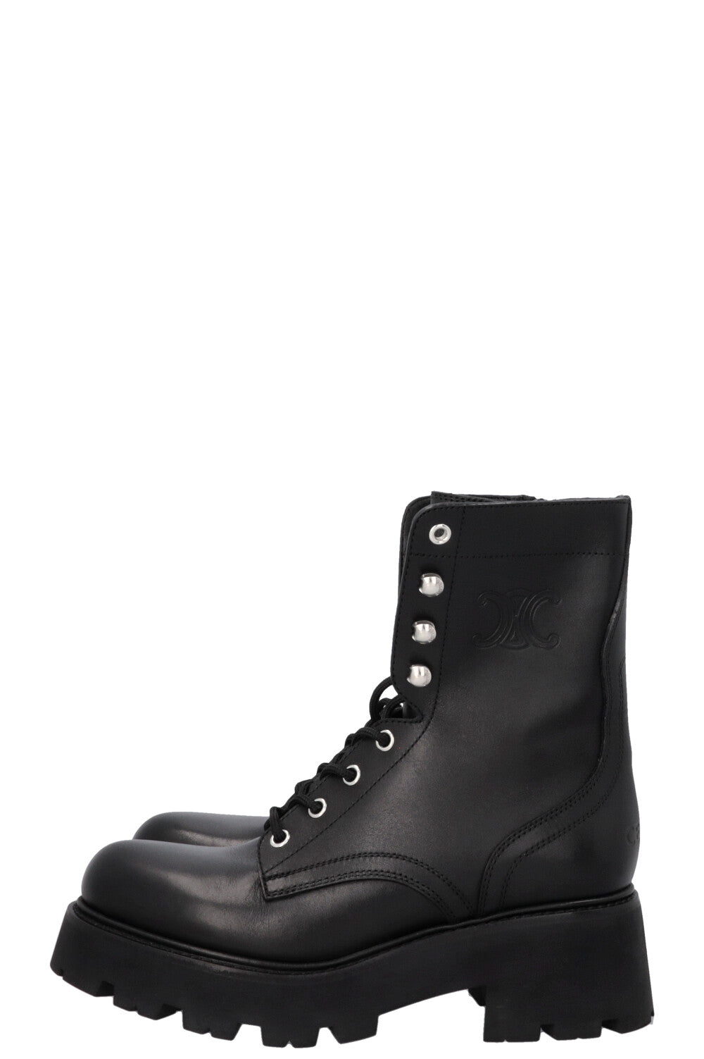 CELINE Triomphe Ranger Lace Up Boots Black