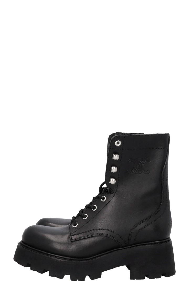 CELINE Triomphe Ranger Lace Up Boots Black