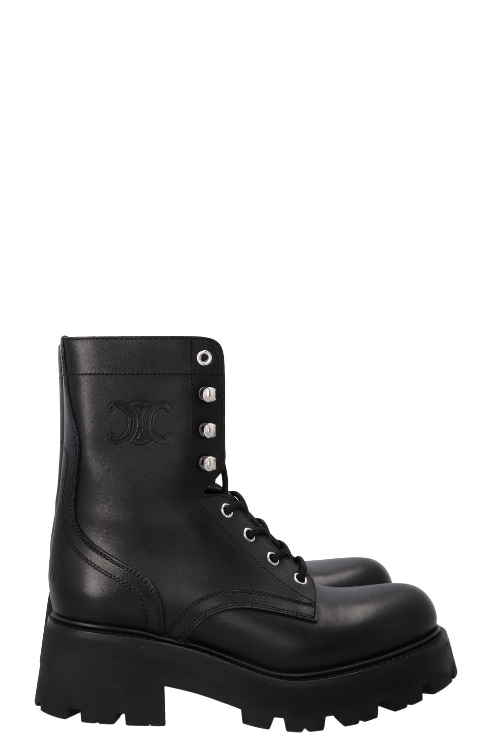 CELINE Triomphe Ranger Lace Up Boots Black