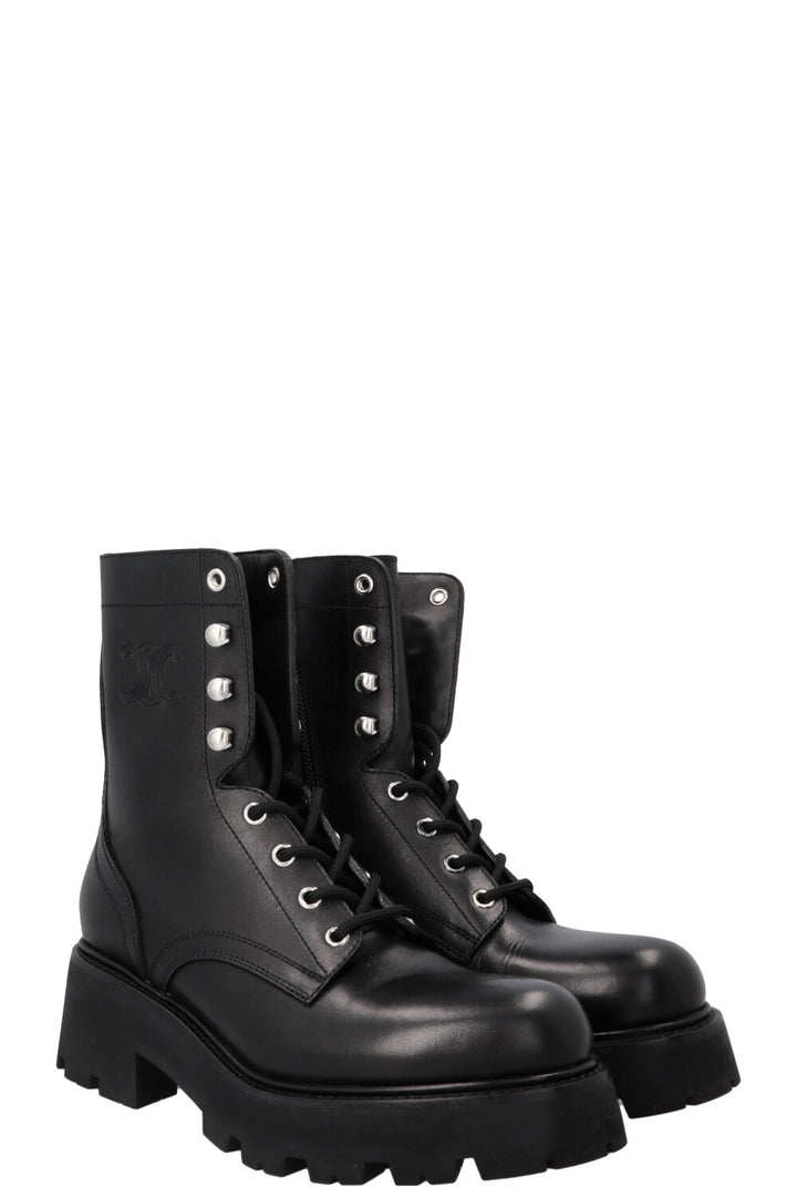 CELINE Triomphe Ranger Lace Up Boots Black
