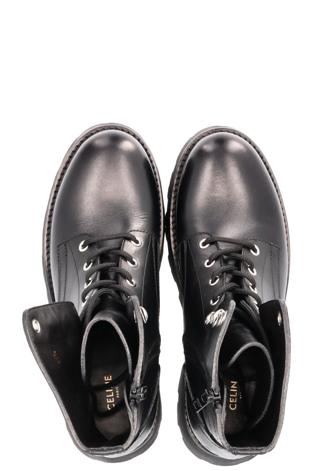 CELINE Triomphe Ranger Lace Up Boots Black