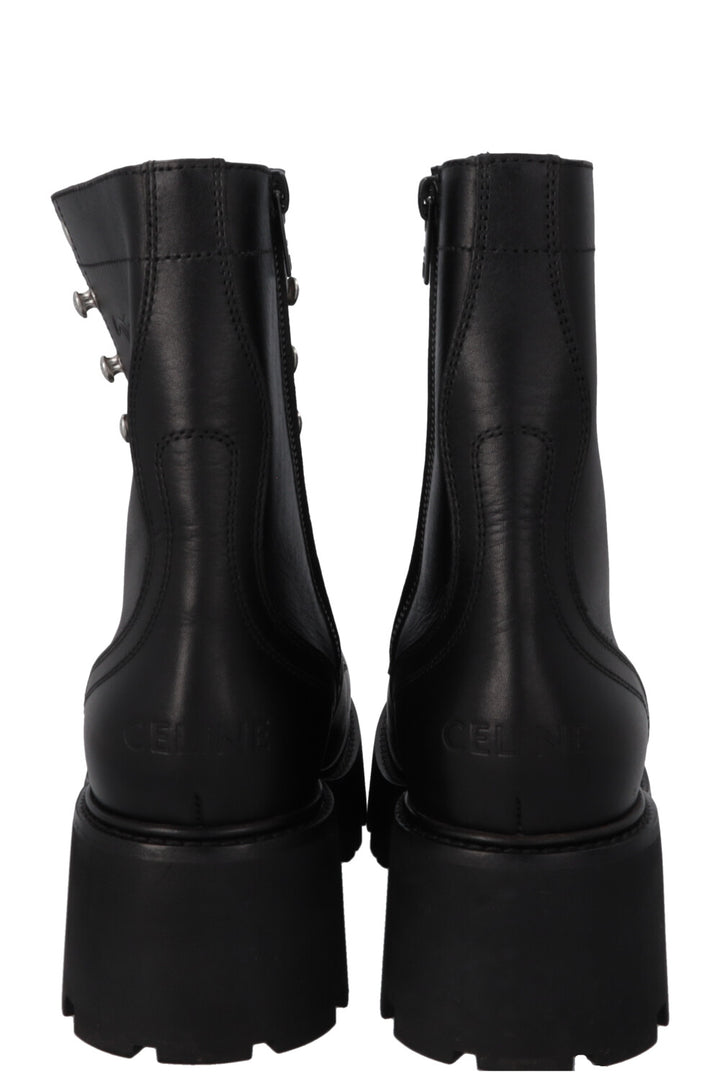 CELINE Triomphe Ranger Lace Up Boots Black
