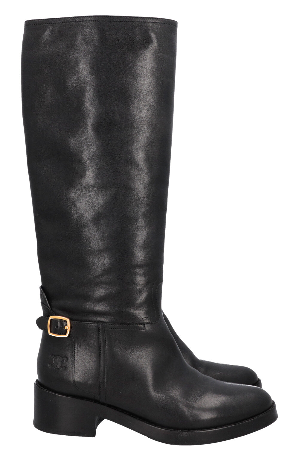 CELINE Knee High Buckled Boots Black