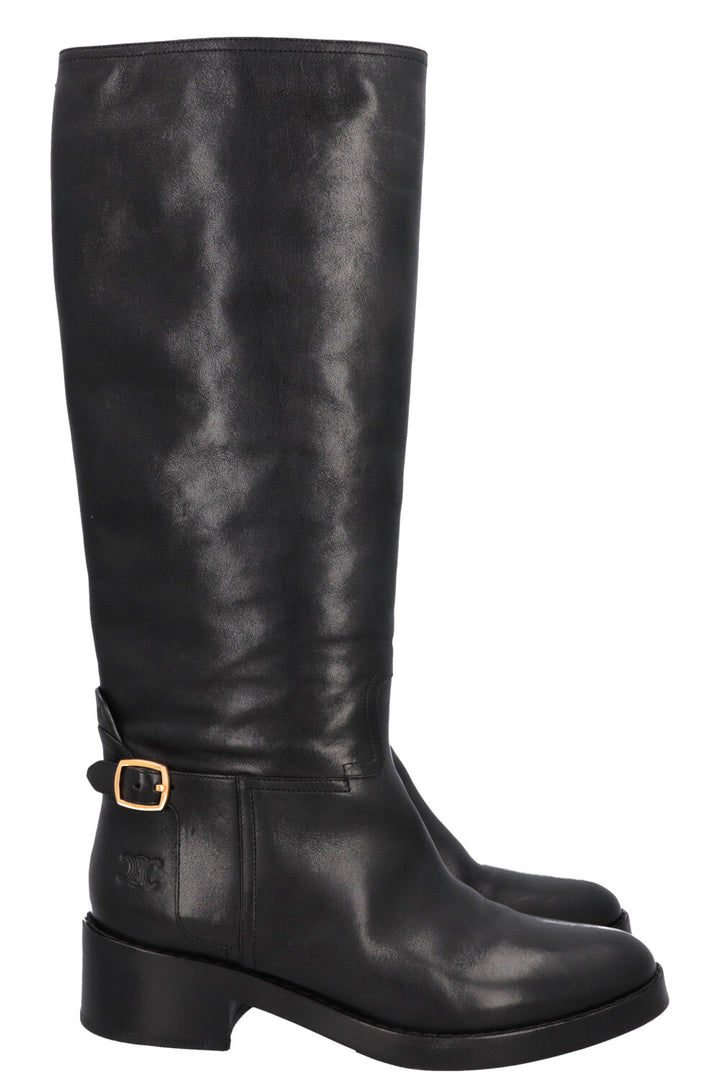 CELINE Knee High Buckled Boots Black
