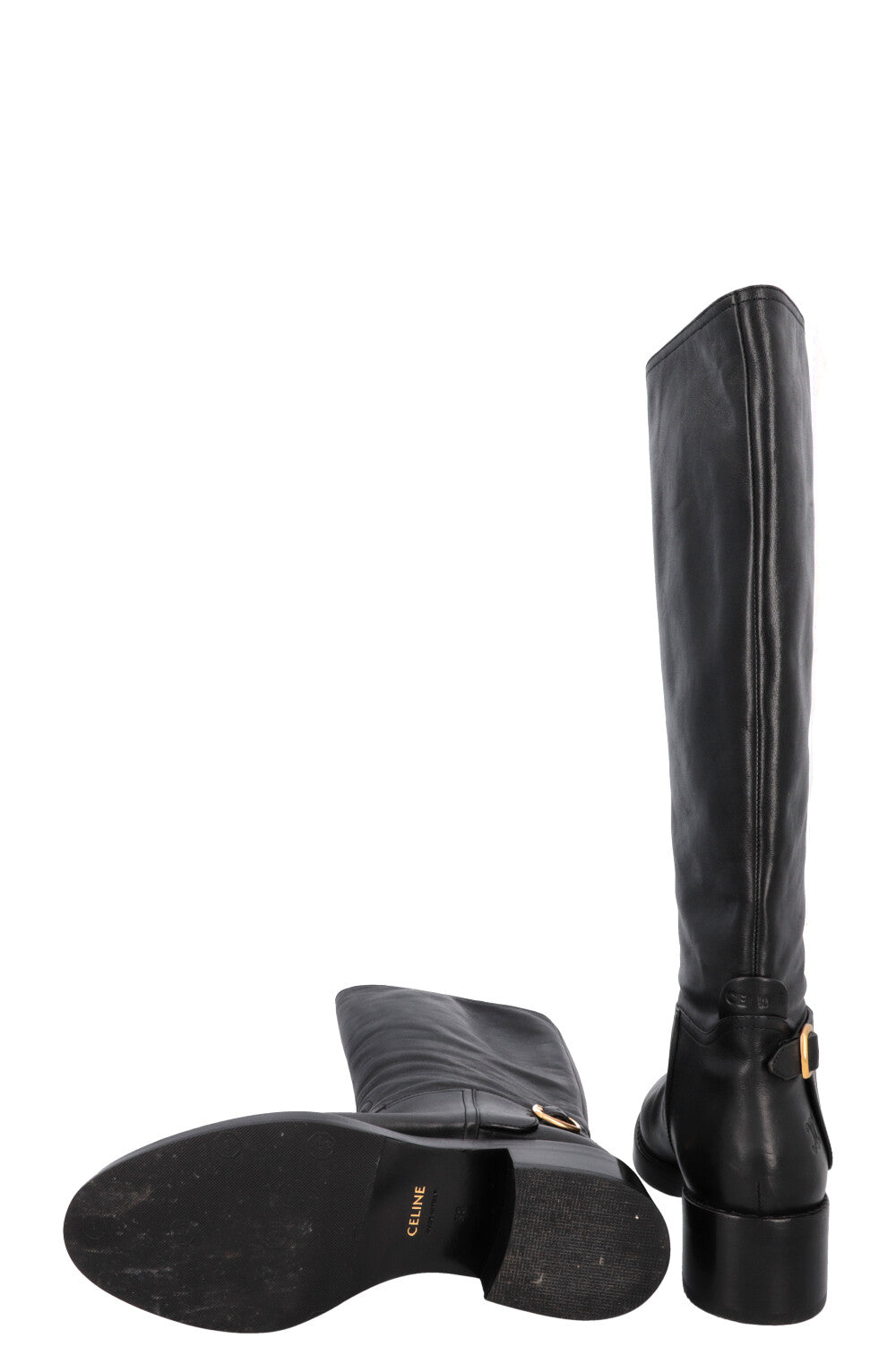 CELINE Knee High Buckled Boots Black