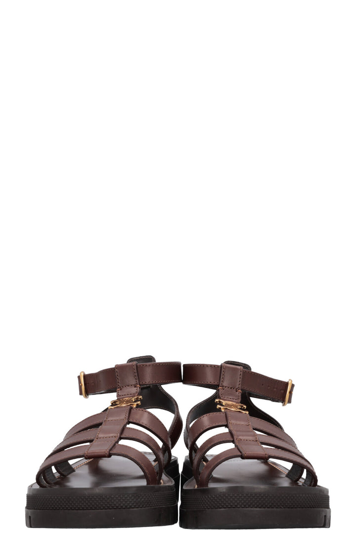 CELINE Clea Triomphe Gladiator Flats Leather Brown
