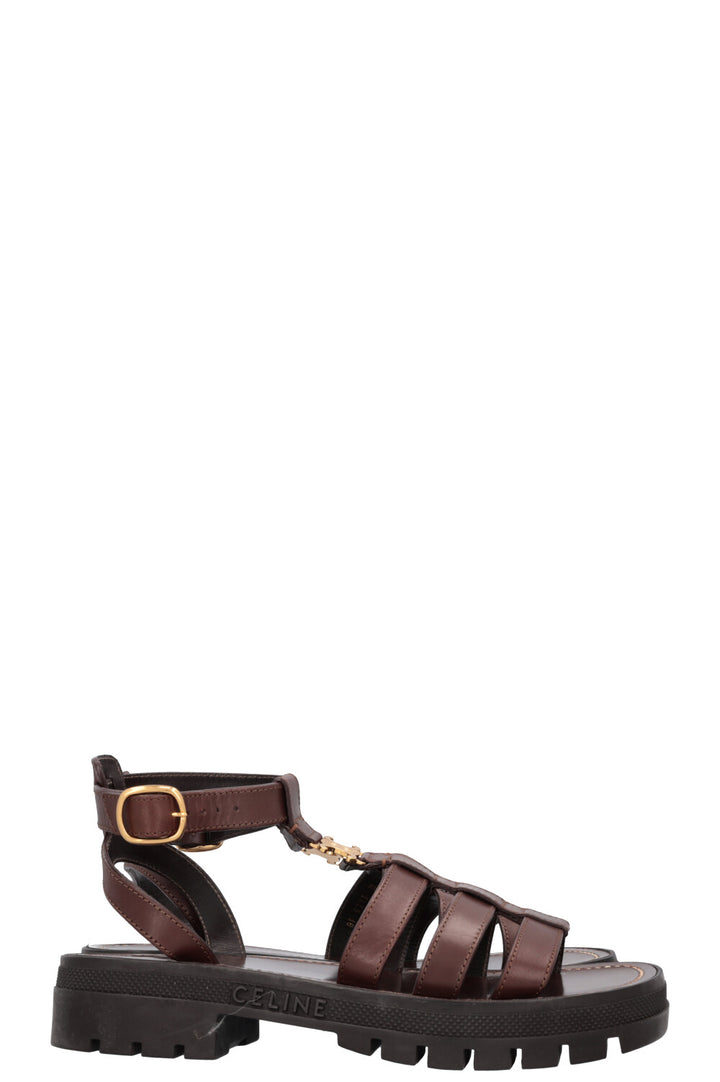CELINE Clea Triomphe Gladiator Flats Leather Brown