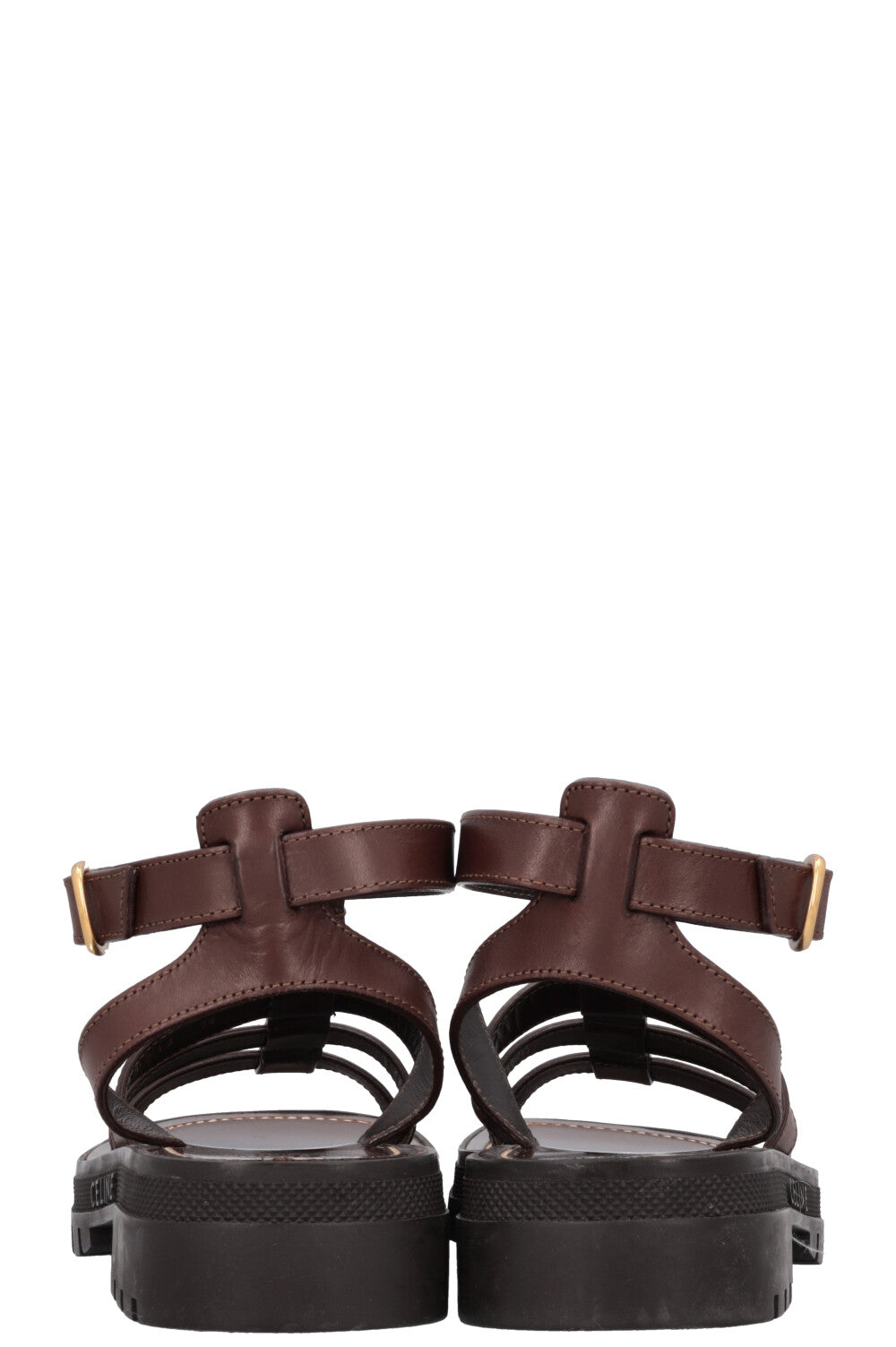 CELINE Clea Triomphe Gladiator Flats Leather Brown