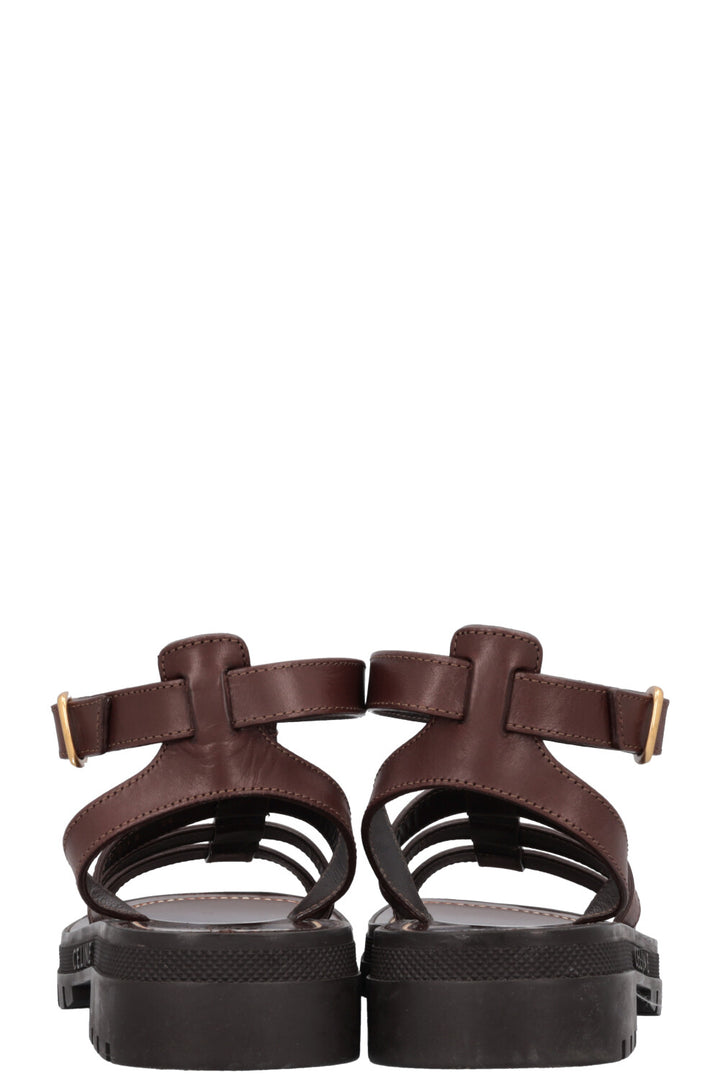 CELINE Clea Triomphe Gladiator Flats Leather Brown
