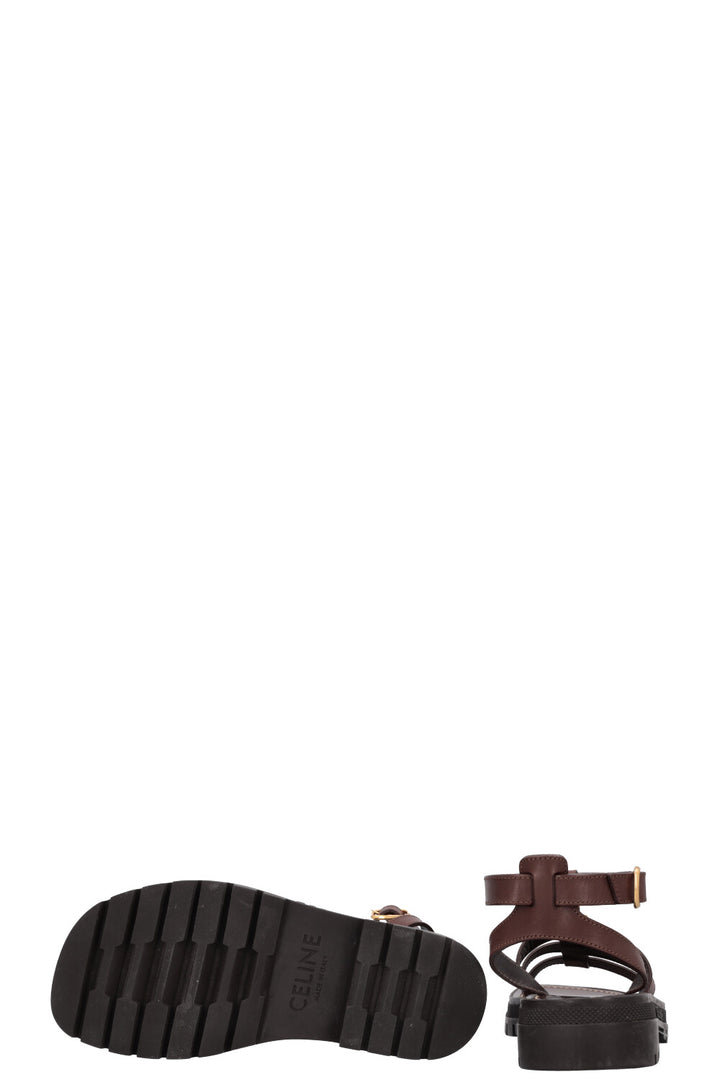 CELINE Clea Triomphe Gladiator Flats Leather Brown