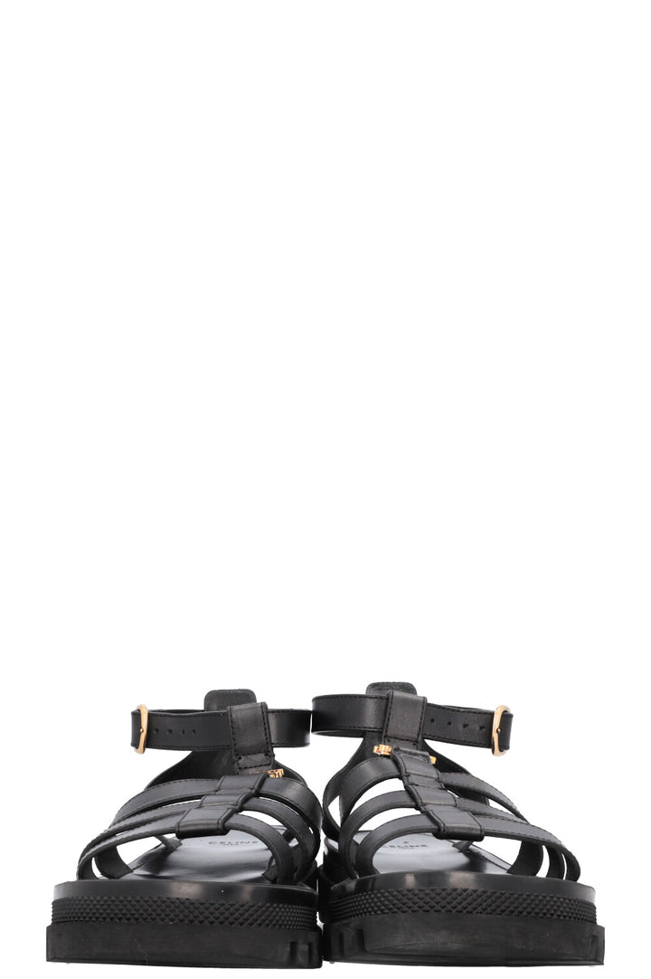 CELINE Clea Triomphe Gladiator Flats Leather Black