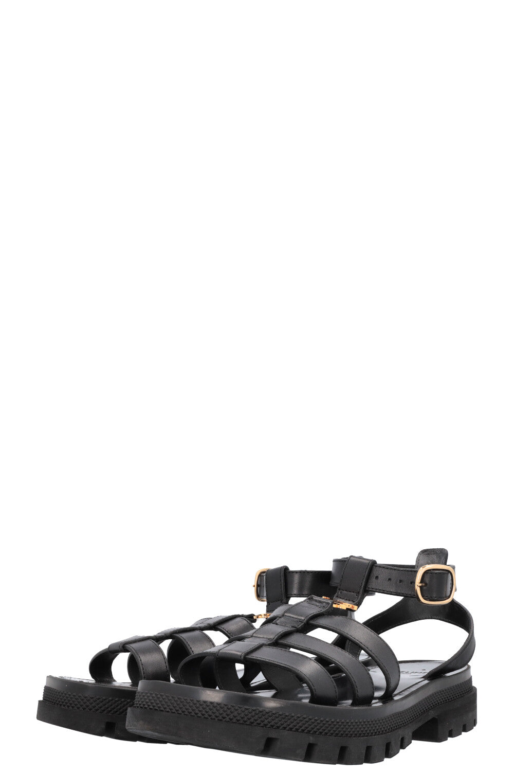 CELINE Clea Triomphe Gladiator Flats Leather Black